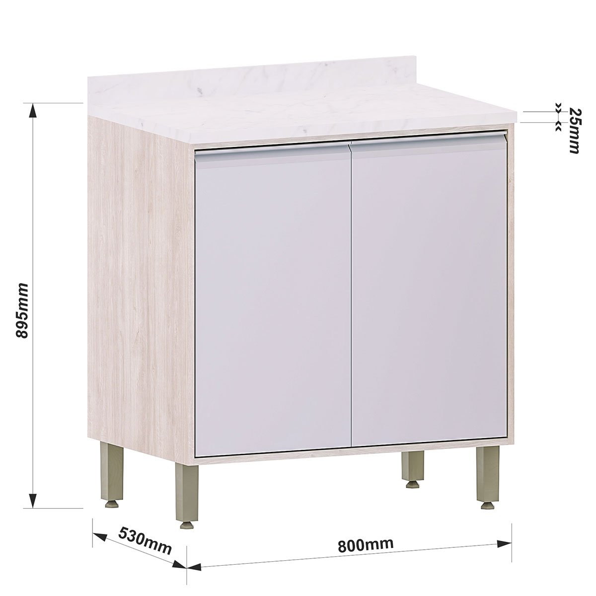 Balcão para Cozinha Modulada 80 cm 2 Portas Atenas Cinza Cristal