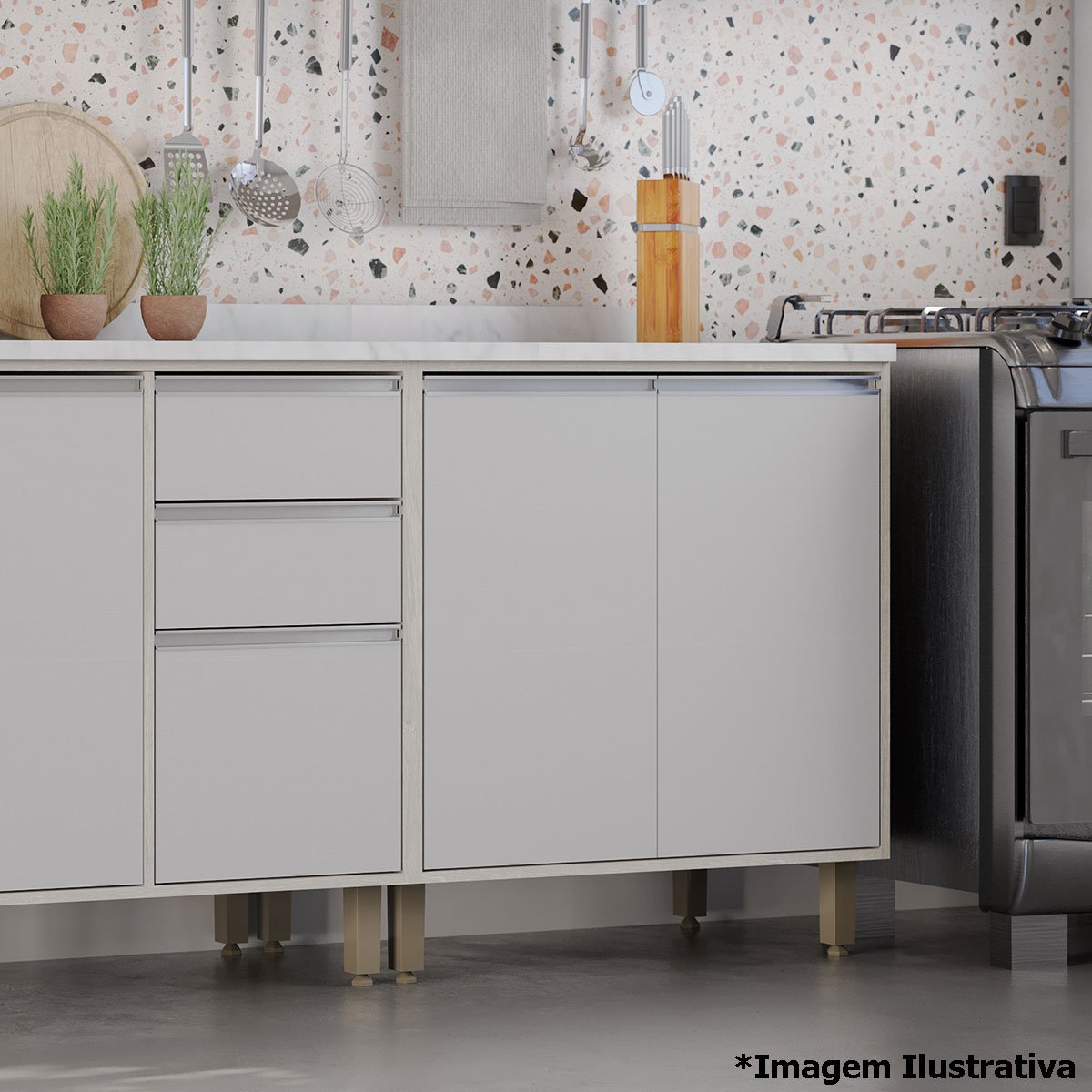 Balcão para Cozinha Modulada 80 cm 2 Portas Atenas Cinza Cristal