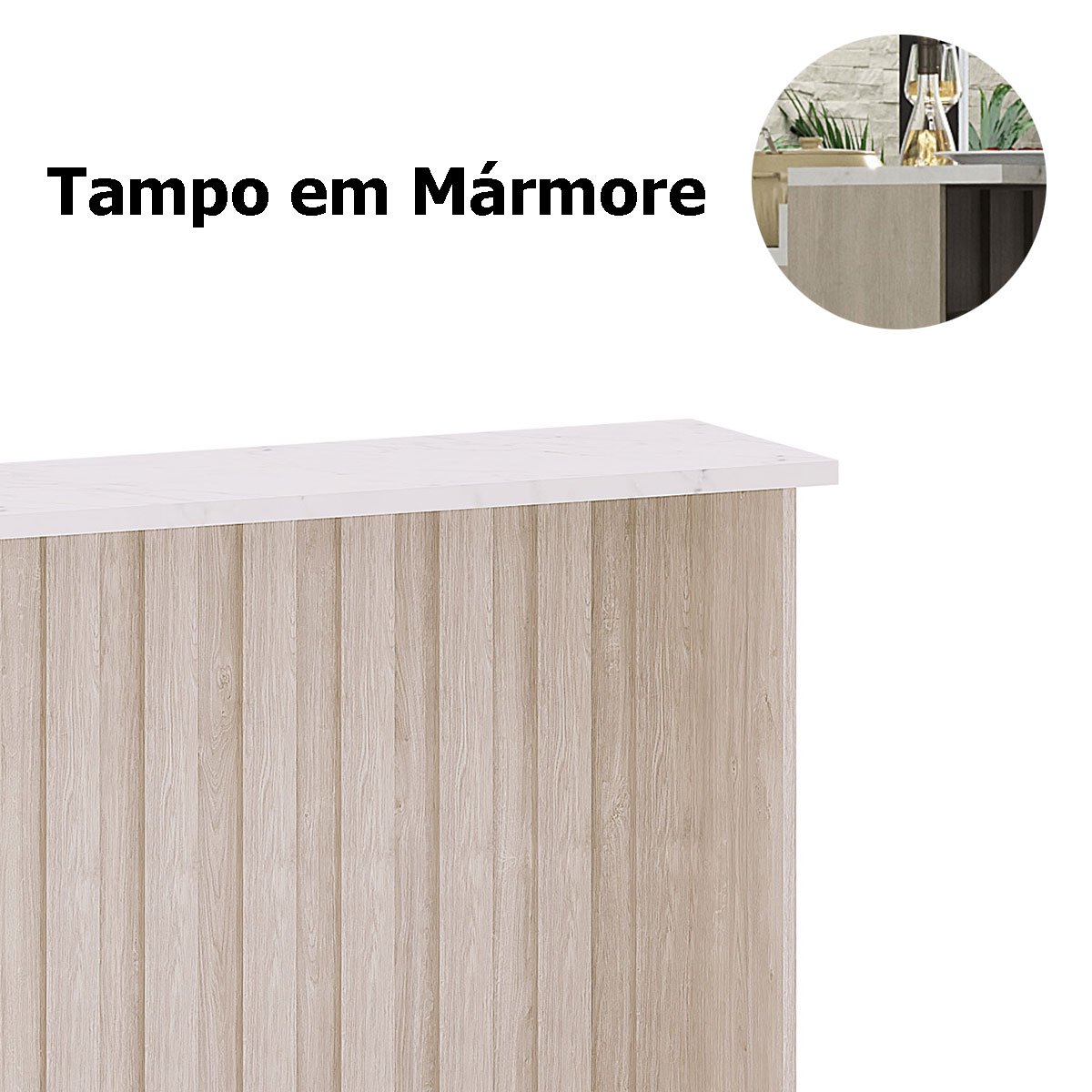 Bancada para Cozinha Ilha 120 cm Ripada com Tampo Atenas Mármore