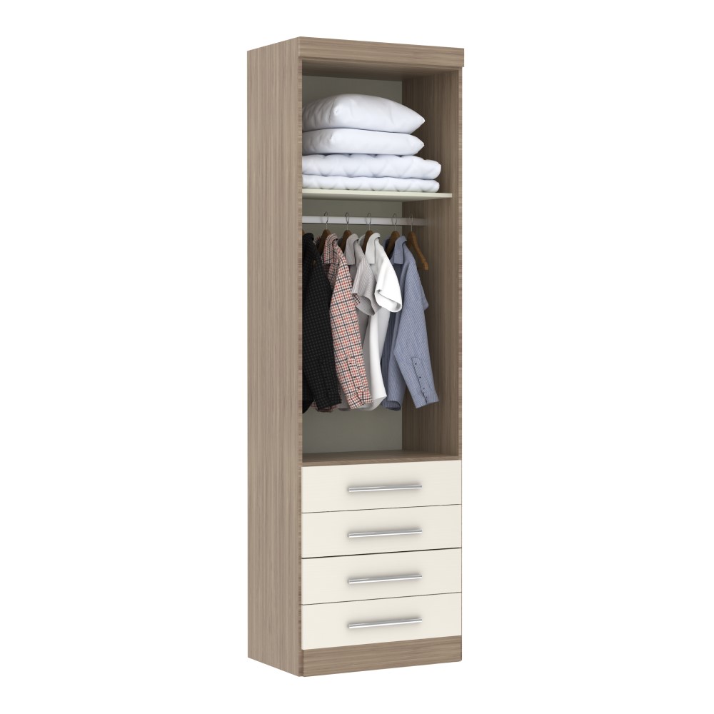 Guarda Roupa 2 Portas 4 Gavetas c/ Cabideiro - Areia - Módulo Dormitório Master