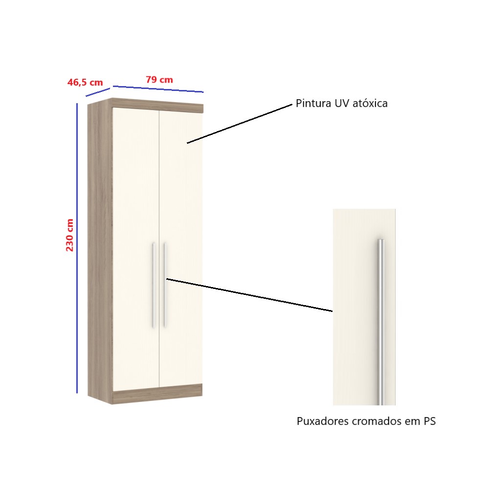 Guarda Roupa 2 Portas c/ Cabideiro - Módulo Dormitório Master - Guarda Roupas Modulado Luciane