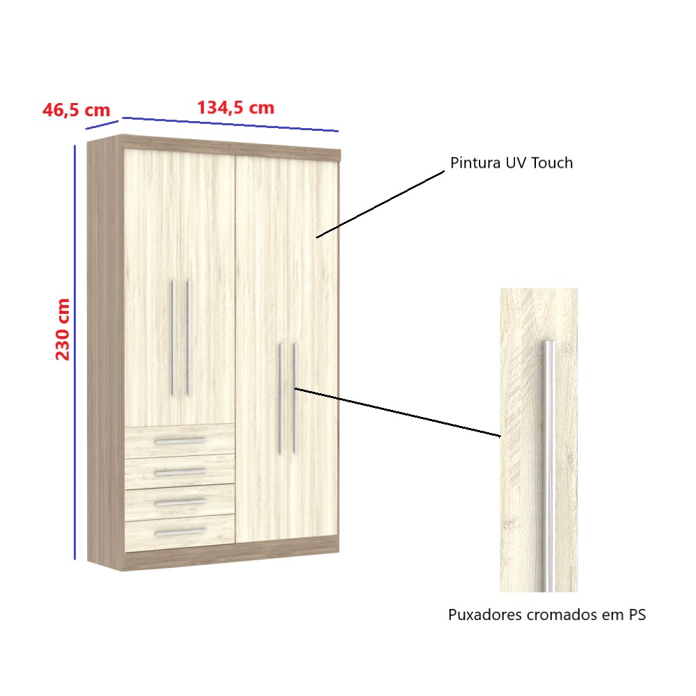 Guarda Roupa 4 Portas 4 Gavetas - Módulo Dormitório Master - Guarda Roupas Modulado Luciane