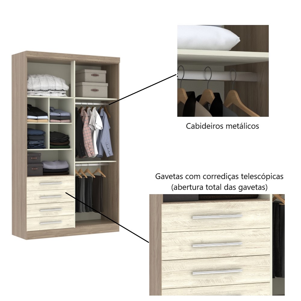 Guarda Roupa 4 Portas 4 Gavetas - Módulo Dormitório Master - Guarda Roupas Modulado Luciane