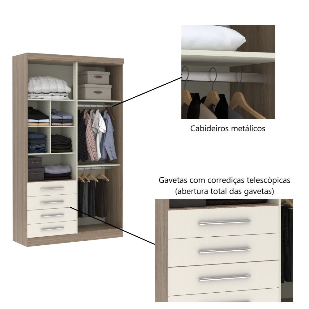 Guarda Roupa 4 Portas 4 Gavetas - Módulo Dormitório Master - Guarda Roupas Modulado Luciane