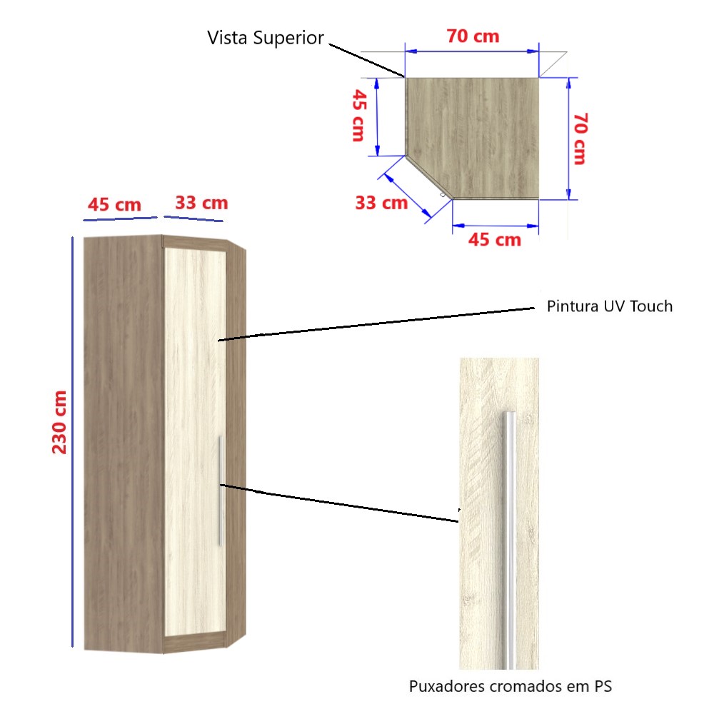 Guarda Roupa Canto Diagonal 1 Porta - Módulo Dormitório Master - Guarda Roupas Modulado Luciane
