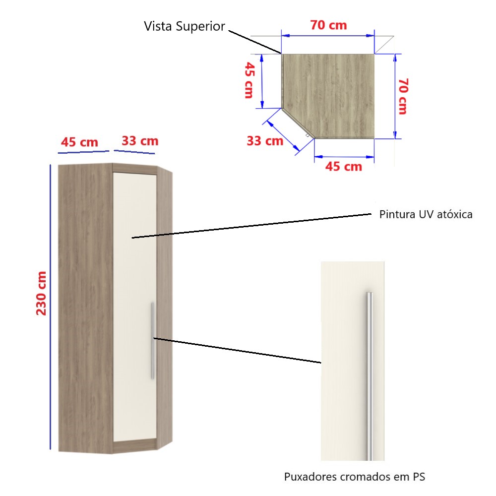 Guarda Roupa Canto Diagonal 1 Porta - Módulo Dormitório Master - Guarda Roupas Modulado Luciane