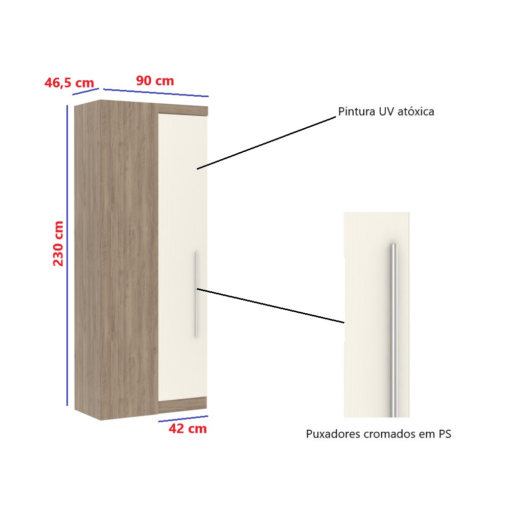 Guarda Roupa Canto Reto 1 Porta - Módulo Dormitório Master - Guarda Roupas Modulado Luciane