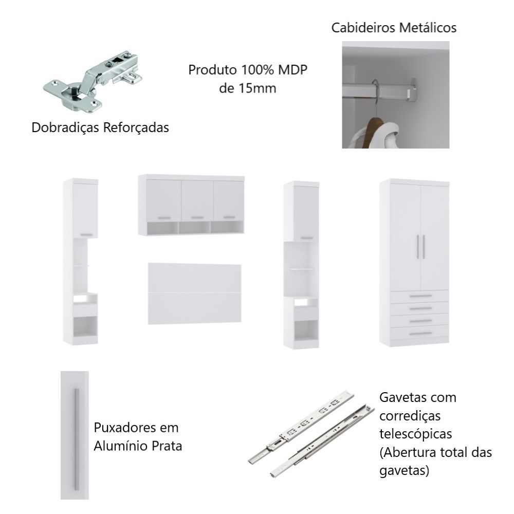 Guarda Roupa Dormitório Modulado Alpes Casal 1,38 m - Roupeiro Luciane M02