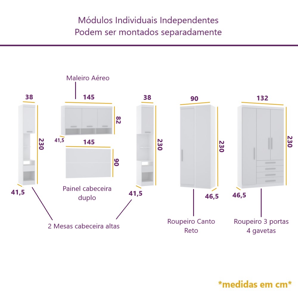 Guarda Roupa Dormitório Modulado Alpes Casal 1,38 m Canto - Roupeiro Luciane M03
