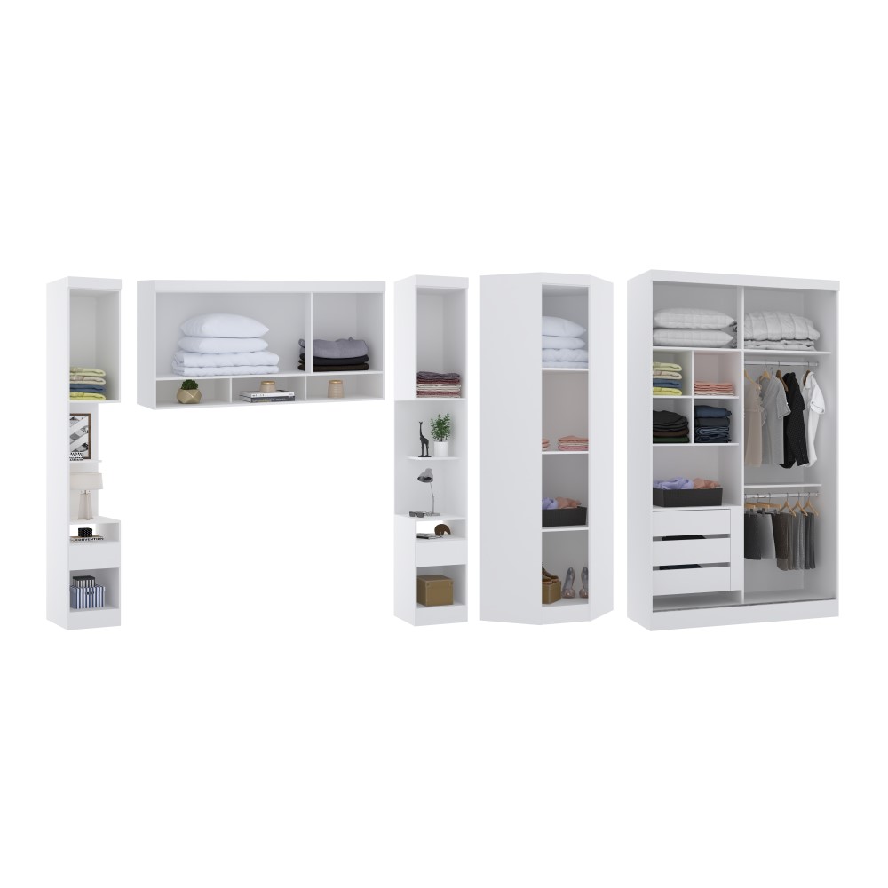 Guarda Roupa Dormitório Modulado Alpes Casal 1,38 m Canto c/ 2 Portas de Correr - Branco - Luciane M01