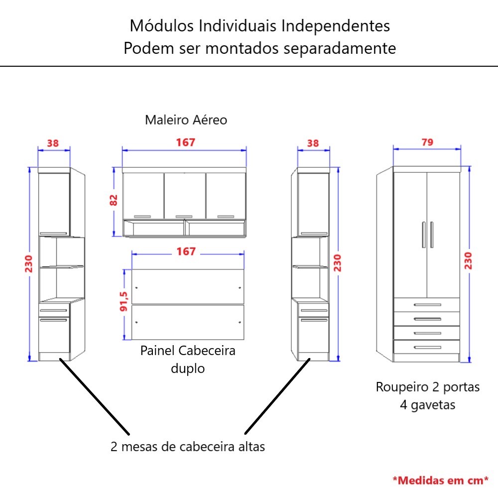 Guarda Roupa Dormitório Modulado Alpes Casal 1,58 m Queen - Roupeiro Luciane M02
