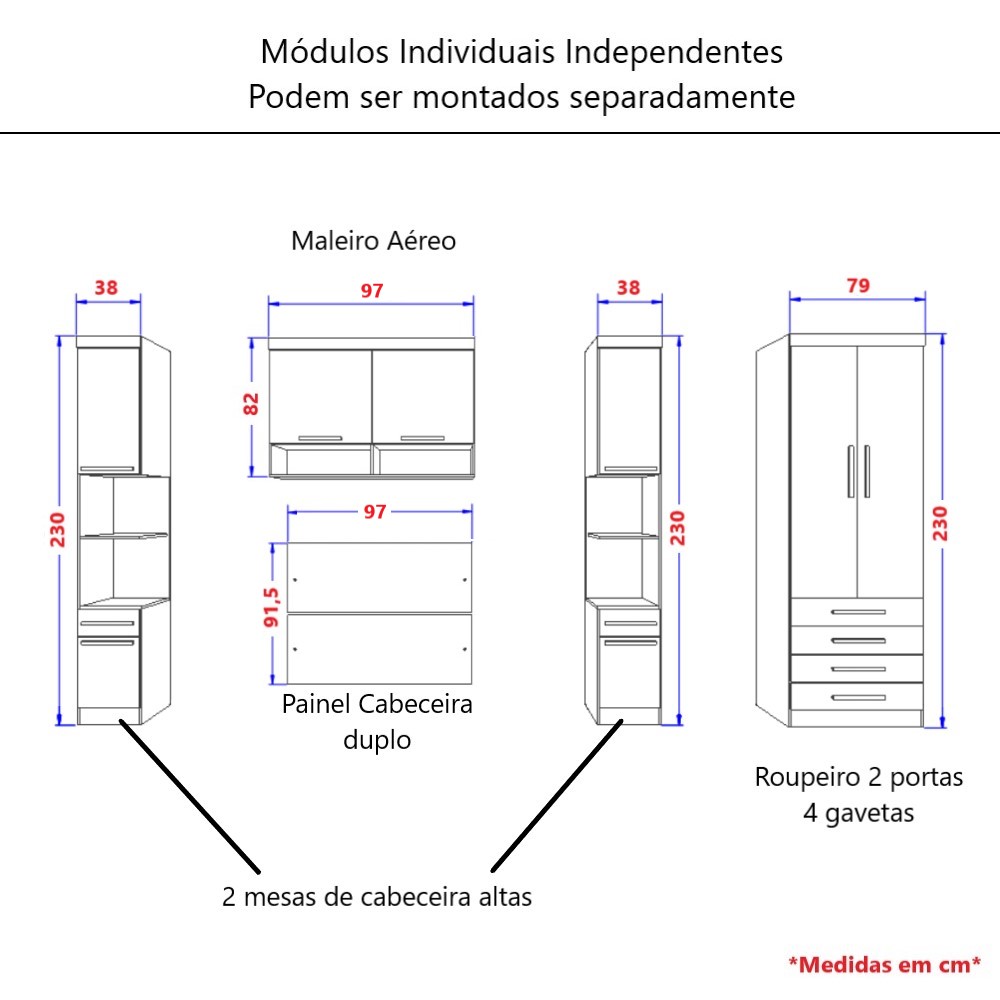Guarda Roupa Dormitório Modulado Alpes Solteiro - Roupeiro Luciane M02