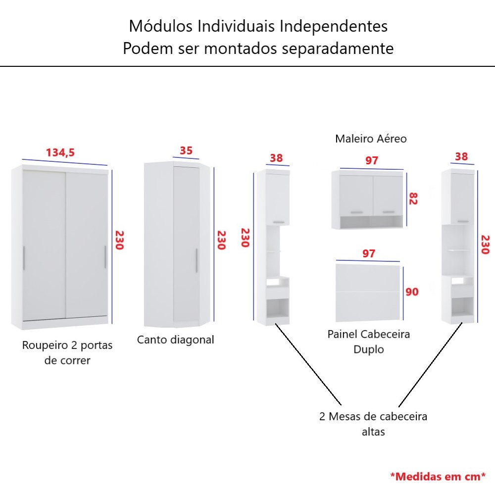 Guarda Roupa Dormitório Modulado Alpes Solteiro Canto c/ 2 Portas de Correr - Luciane M01