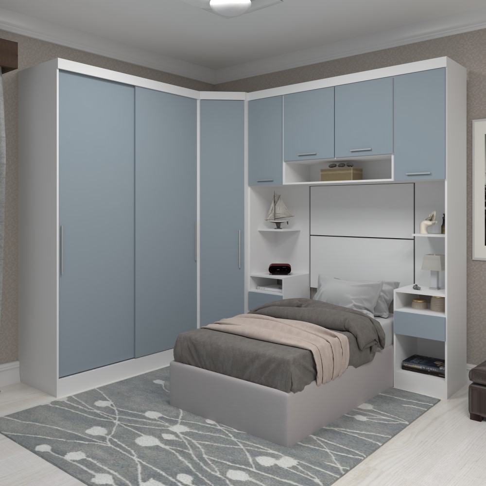 Guarda Roupa Dormitório Modulado Alpes Solteiro Canto c/ 2 Portas de Correr - Luciane M01