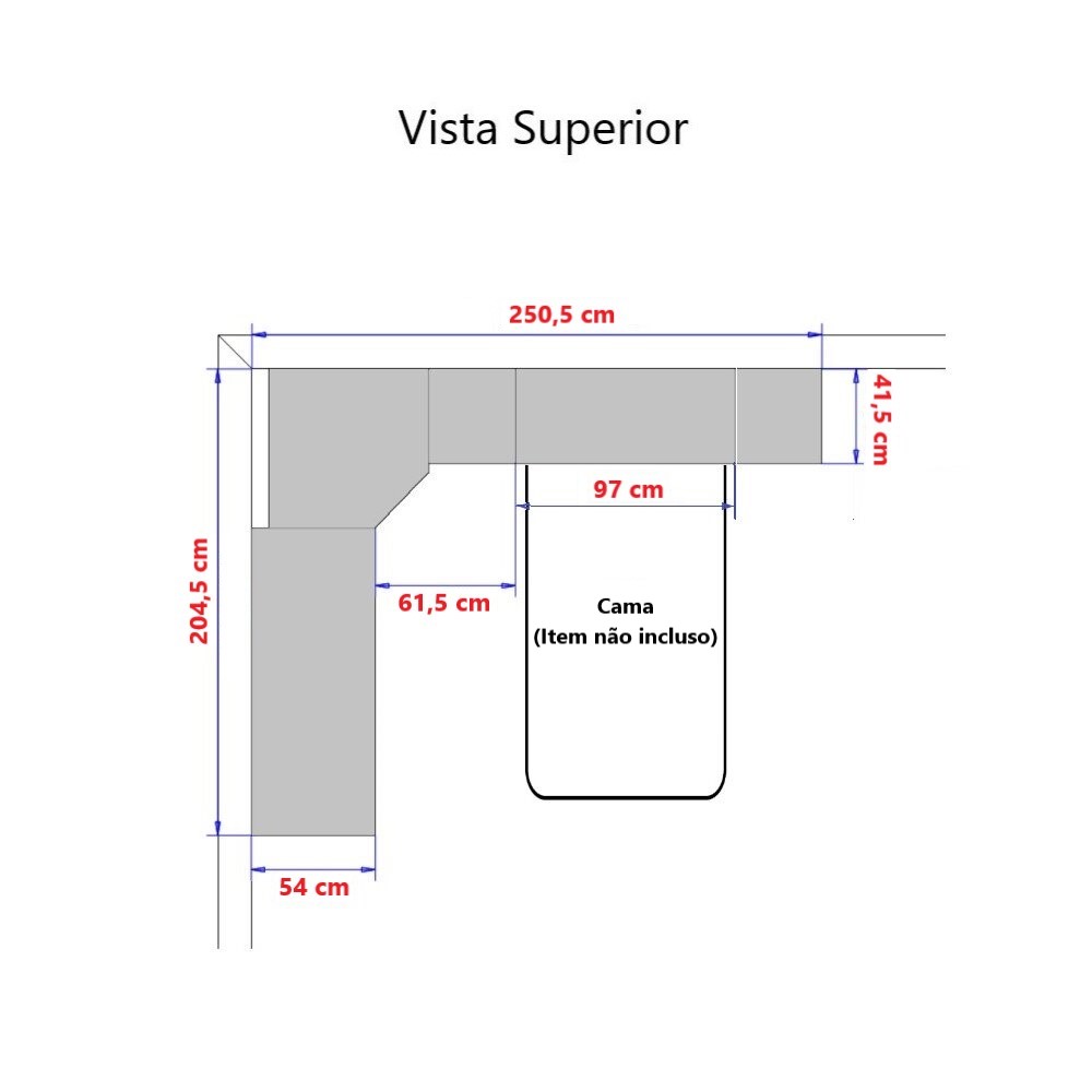 Guarda Roupa Dormitório Modulado Alpes Solteiro Canto c/ 2 Portas de Correr - Luciane M01