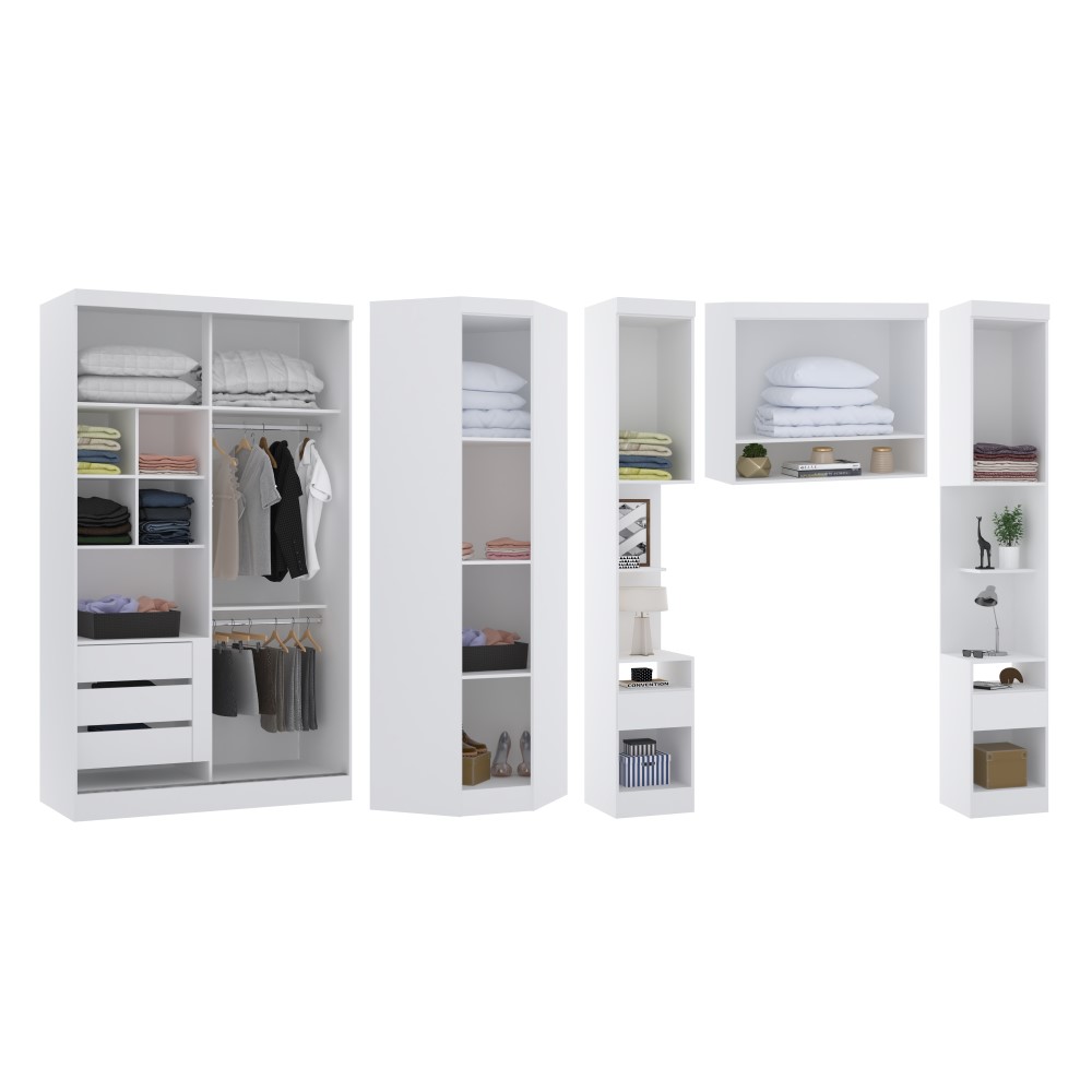 Guarda Roupa Dormitório Modulado Alpes Solteiro Canto c/ 2 Portas de Correr - Luciane M01