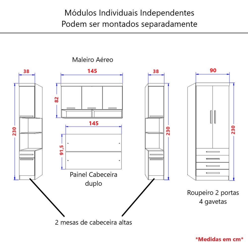 Guarda Roupa Dormitório Modulado Alpes Solteiro Canto c/ 2 Portas de Correr - Luciane M01