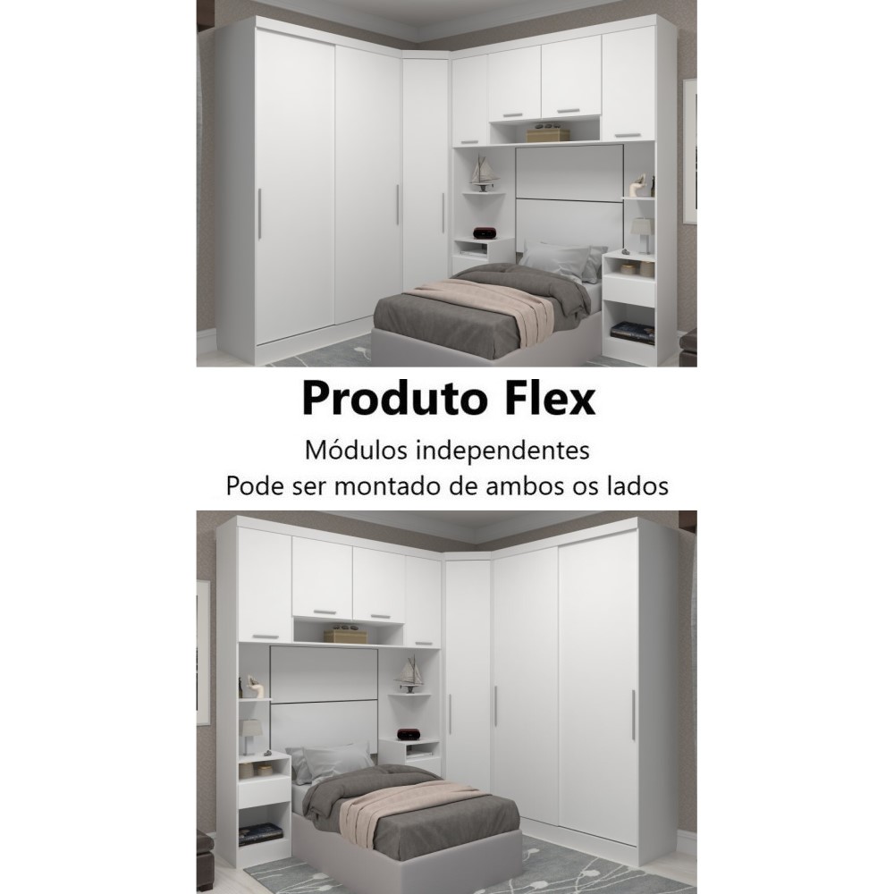 Guarda Roupa Dormitório Modulado Alpes Solteiro Canto c/ 2 Portas de Correr - Luciane M01