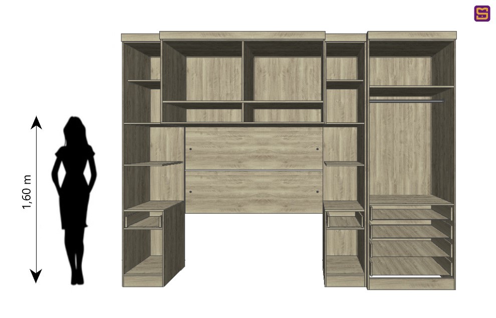 Guarda Roupa Dormitório Modulado Master Casal 1,38 m - Avelã Rústico e Areia - Luciane M01