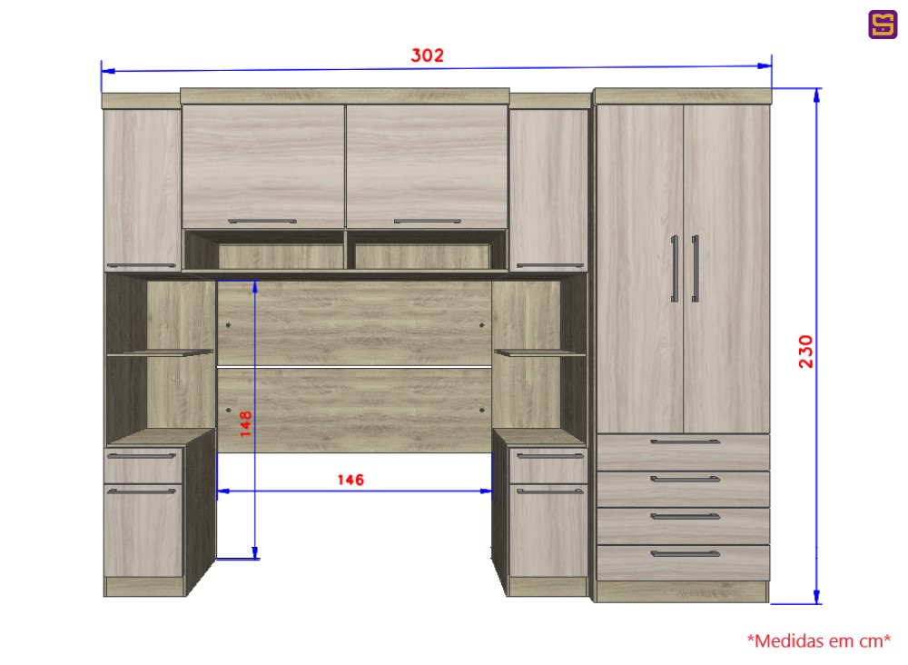Guarda Roupa Dormitório Modulado Master Casal 1,38 m - Avelã Rústico e Ártico Rústico - Luciane M01