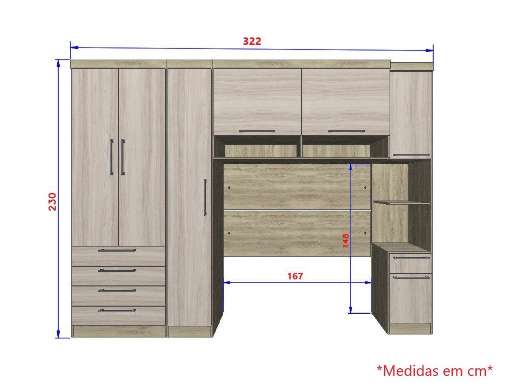 Guarda Roupa Dormitório Modulado Master Casal 1,38 m - Avelã Rústico e Ártico Rústico - Luciane M02