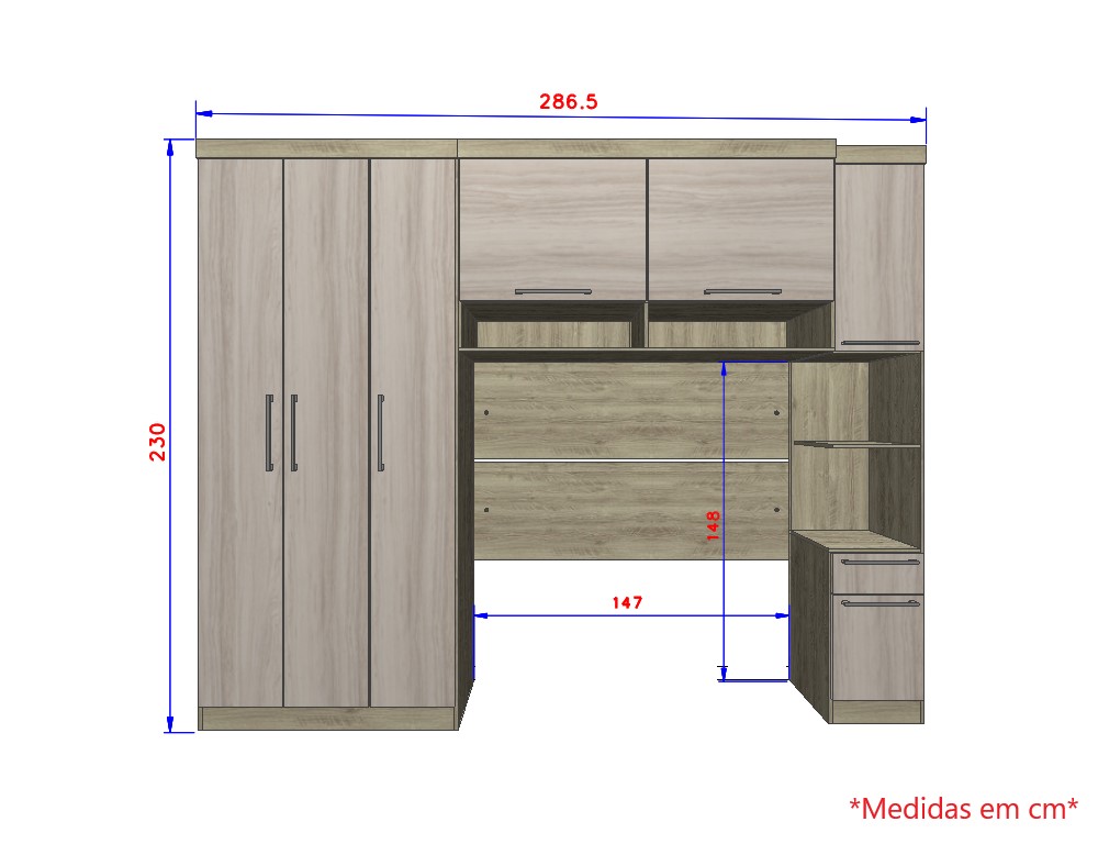 Guarda Roupa Dormitório Modulado Master Casal 1,38 m - Avelã Rústico e Ártico Rústico - Luciane M03