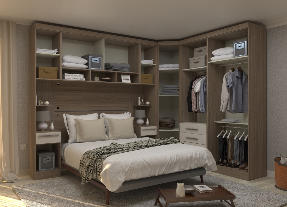 Guarda Roupa Dormitório Modulado Master Casal 1,38 m Canto - Avelã Rústico e Areia - Luciane M04