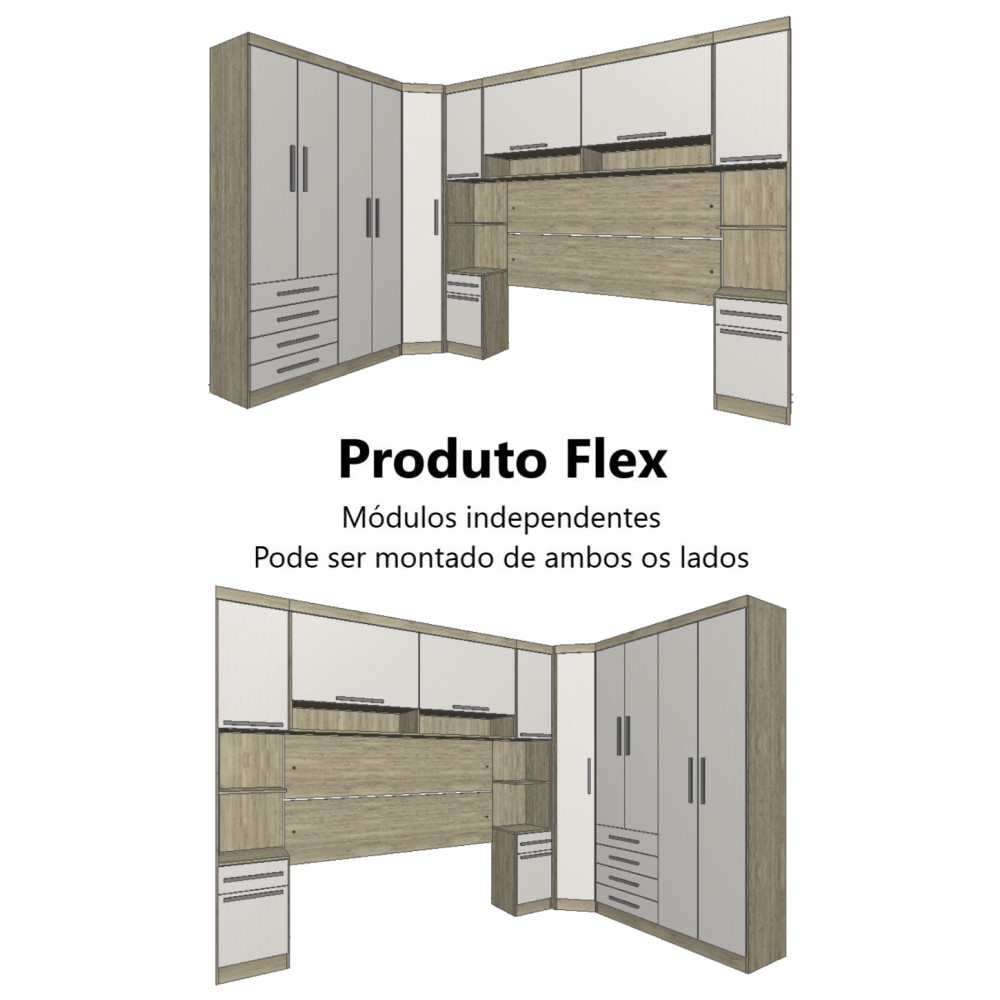 Guarda Roupa Dormitório Modulado Master Casal 1,38 m Canto - Avelã Rústico e Areia - Luciane M04