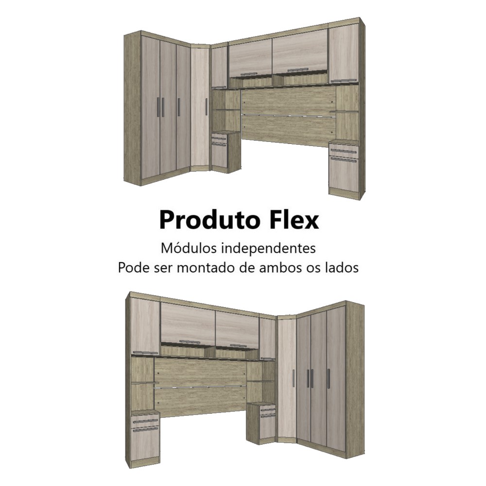 Guarda Roupa Dormitório Modulado Master Casal 1,38 m Canto - Avelã e Ártico Rústico - Luciane M17