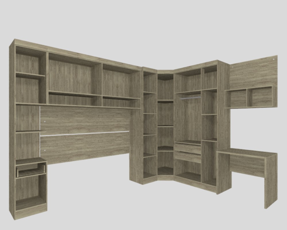 Guarda Roupa Dormitório Modulado Master Casal 1,38 m Canto c/ Mesa Escrivaninha e Nicho - Luciane M15