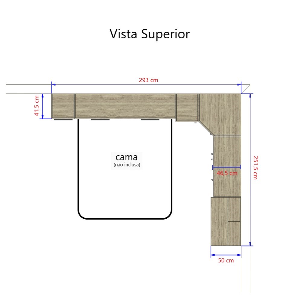 Guarda Roupa Dormitório Modulado Master Casal 1,38 m Canto c/ Mesa Escrivaninha e Nicho - Luciane M15