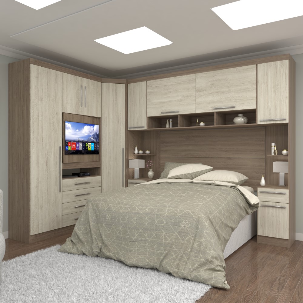Guarda Roupa Dormitório Modulado Master Casal 1,38 m Canto c/ Painel Giratório p/ TV - Luciane M14