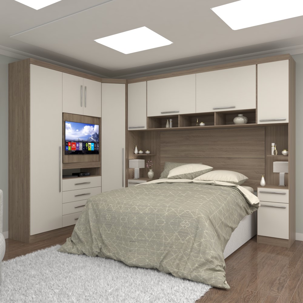 Guarda Roupa Dormitório Modulado Master Casal 1,38 m Canto c/ Painel Giratório p/ TV - Luciane M14