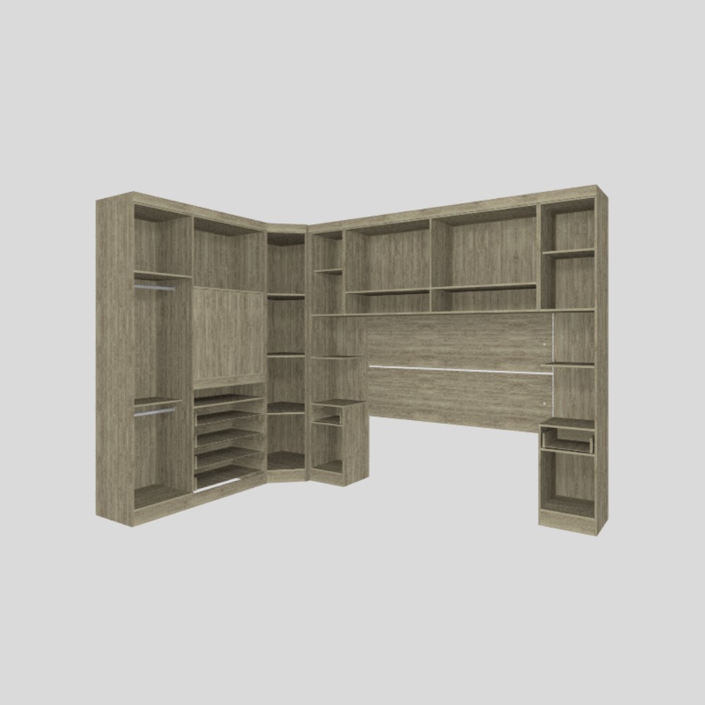 Guarda Roupa Dormitório Modulado Master Casal 1,38 m Canto c/ Painel Giratório p/ TV - Luciane M14