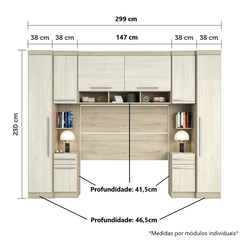 Guarda Roupa Dormitório Modulado Master Casal 1,38 m Padrão - Avelã Rústico e Ártico Rústico - Luciane M10