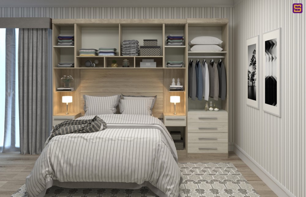 Guarda Roupa Dormitório Modulado Master Casal 1,58 m Queen - Avelã Rústico e Ártico Rústico - Luciane M01