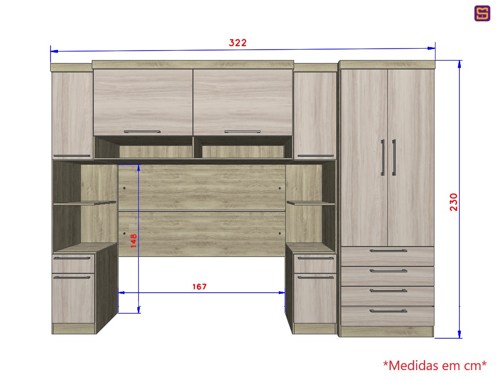 Guarda Roupa Dormitório Modulado Master Casal 1,58 m Queen - Avelã Rústico e Ártico Rústico - Luciane M01