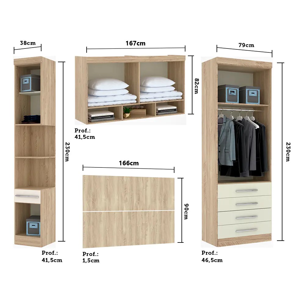 Guarda Roupa Dormitório Modulado Master Casal Queen 1,58 m - Avelã Rústico e Areia - Luciane M12