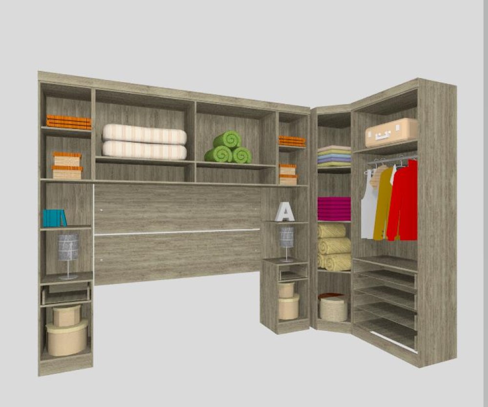 Guarda Roupa Dormitório Modulado Master Casal Queen 1,58 m Canto - Avelã Rústico e Areia - Luciane M05