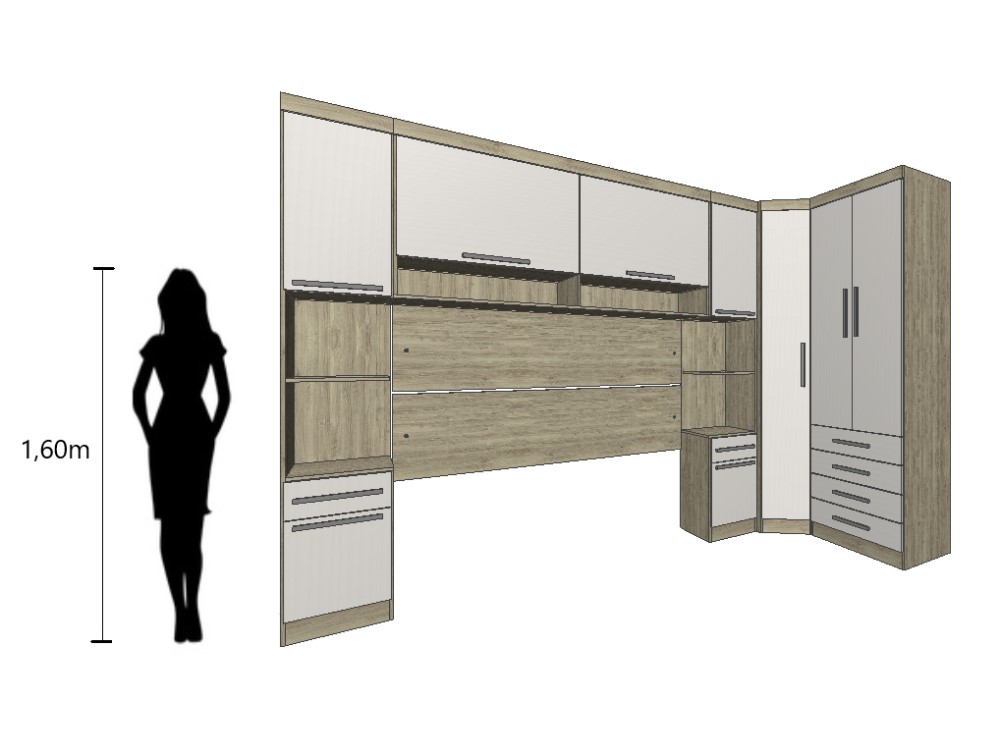 Guarda Roupa Dormitório Modulado Master Casal Queen 1,58 m Canto - Avelã Rústico e Areia - Luciane M05