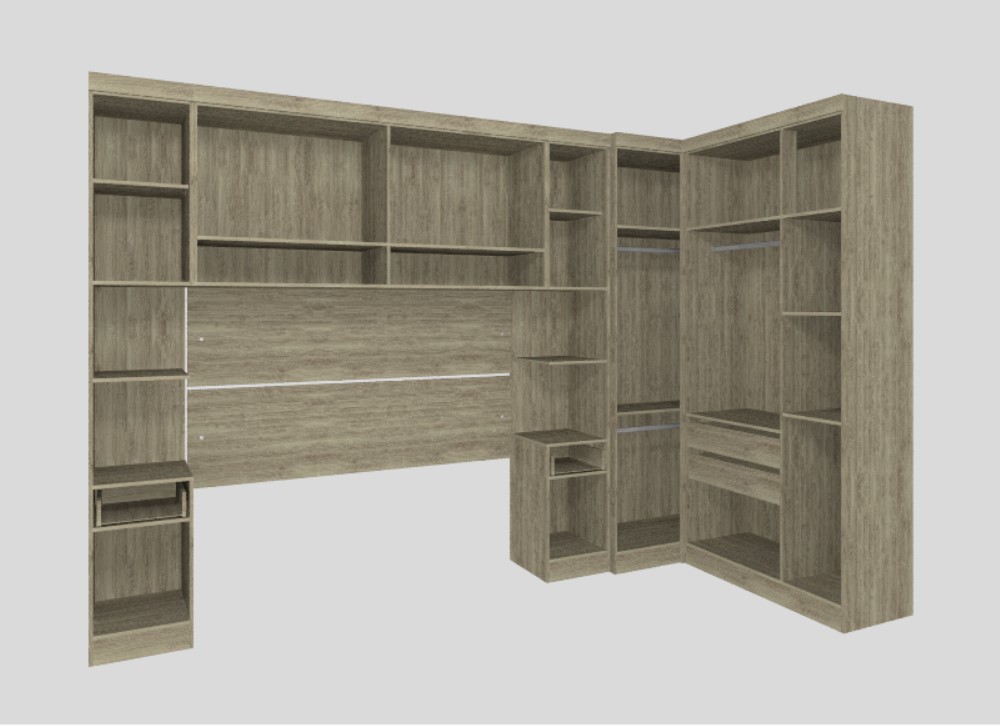 Guarda Roupa Dormitório Modulado Master Casal Queen 1,58 m Canto - Avelã Rústico e Areia - Luciane M19