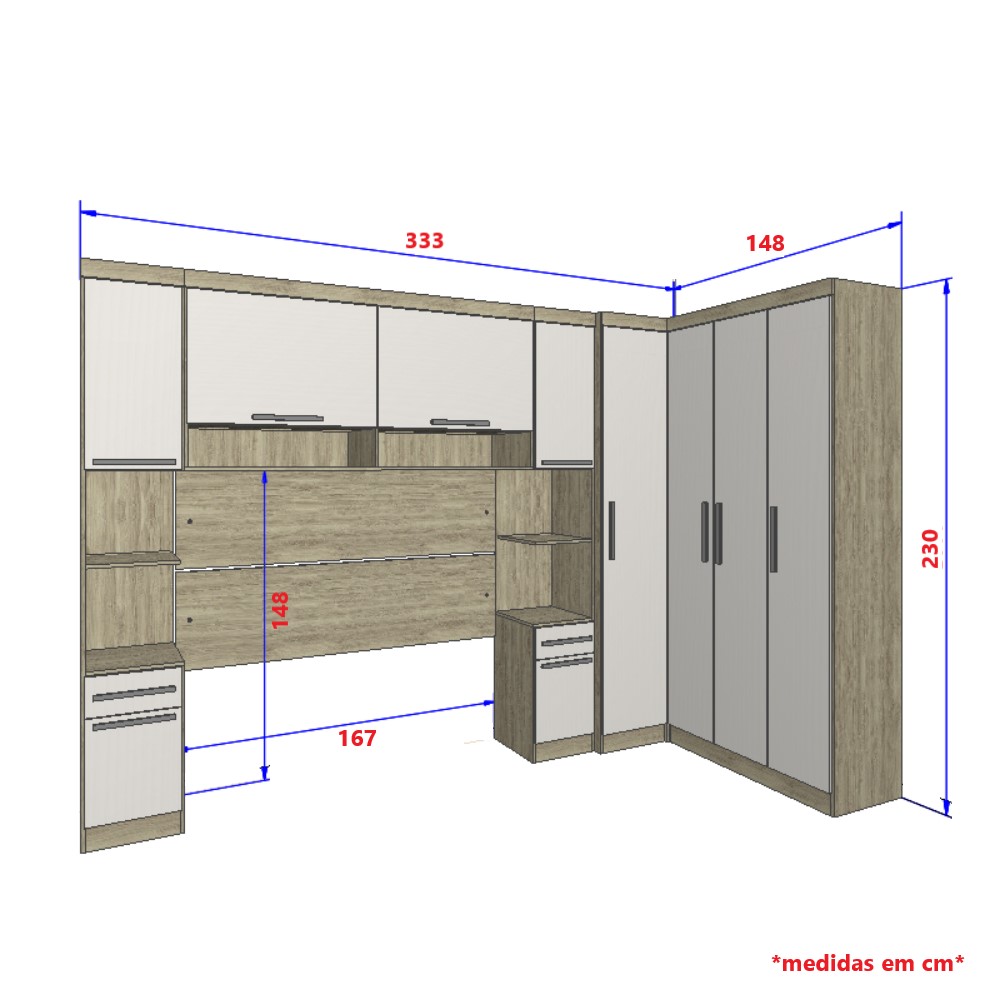 Guarda Roupa Dormitório Modulado Master Casal Queen 1,58 m Canto - Avelã Rústico e Areia - Luciane M19