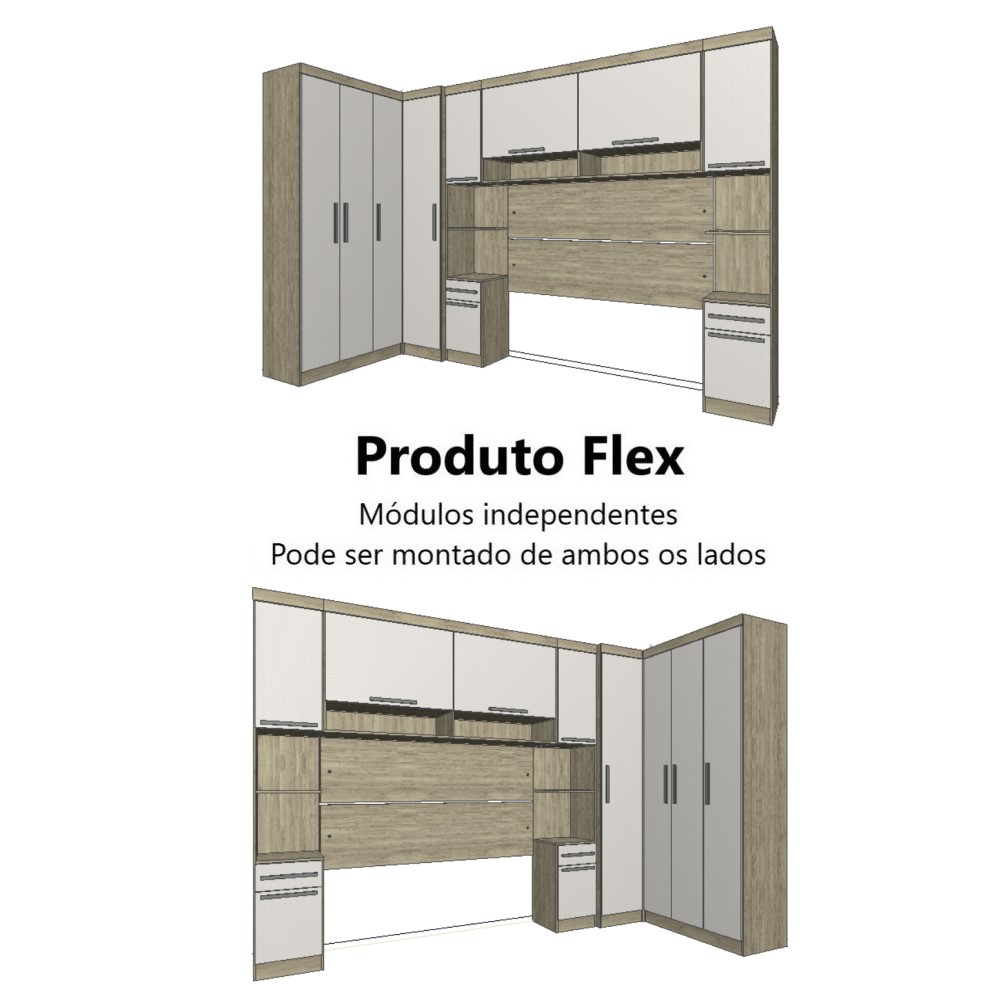 Guarda Roupa Dormitório Modulado Master Casal Queen 1,58 m Canto - Avelã Rústico e Areia - Luciane M19