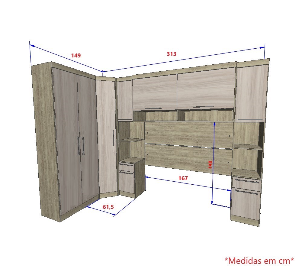 Guarda Roupa Dormitório Modulado Master Casal Queen 1,58 m Canto - Avelã Rústico e Ártico Rústico - Luciane M13