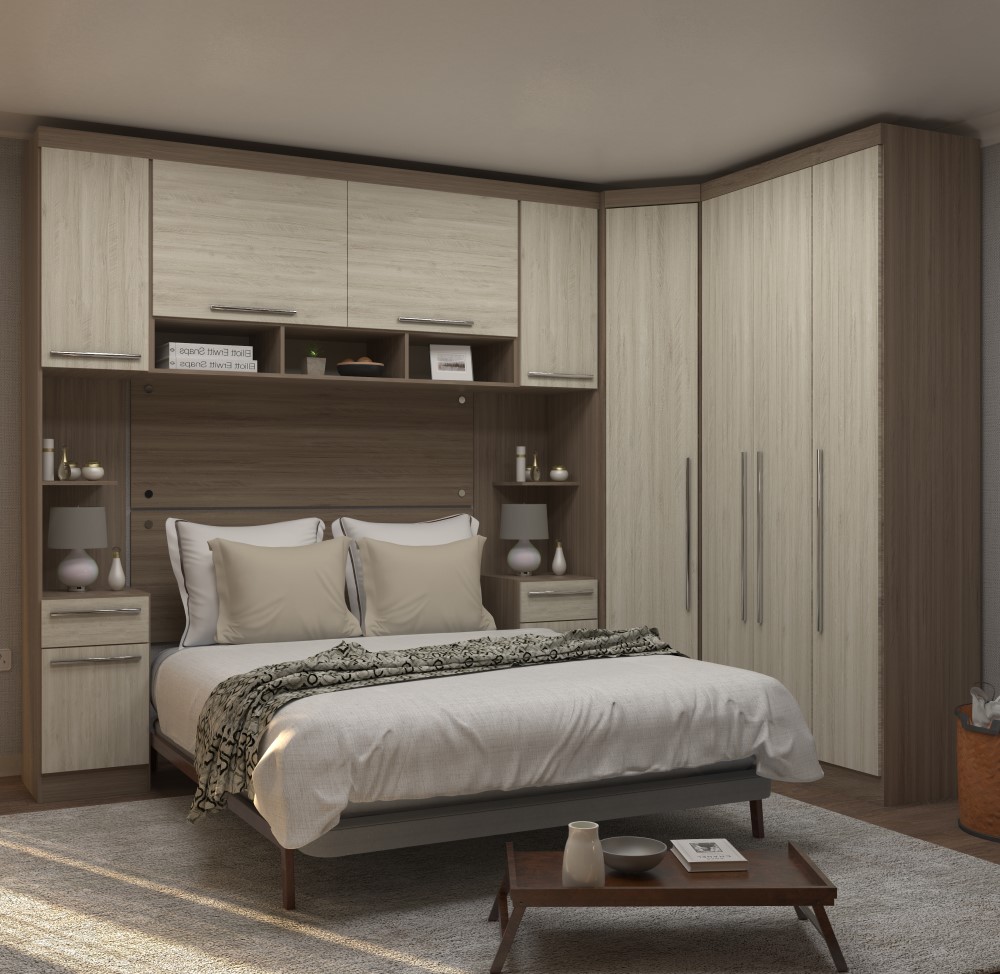 Guarda Roupa Dormitório Modulado Master Casal Queen 1,58 m Canto - Avelã e Ártico Rústico - Luciane M16