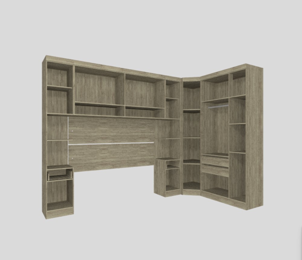Guarda Roupa Dormitório Modulado Master Casal Queen 1,58 m Canto - Avelã e Ártico Rústico - Luciane M16