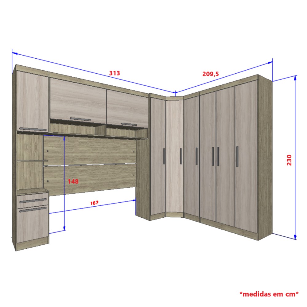 Guarda Roupa Dormitório Modulado Master Casal Queen 1,58 m Canto - Avelã e Ártico Rústico - Luciane M16