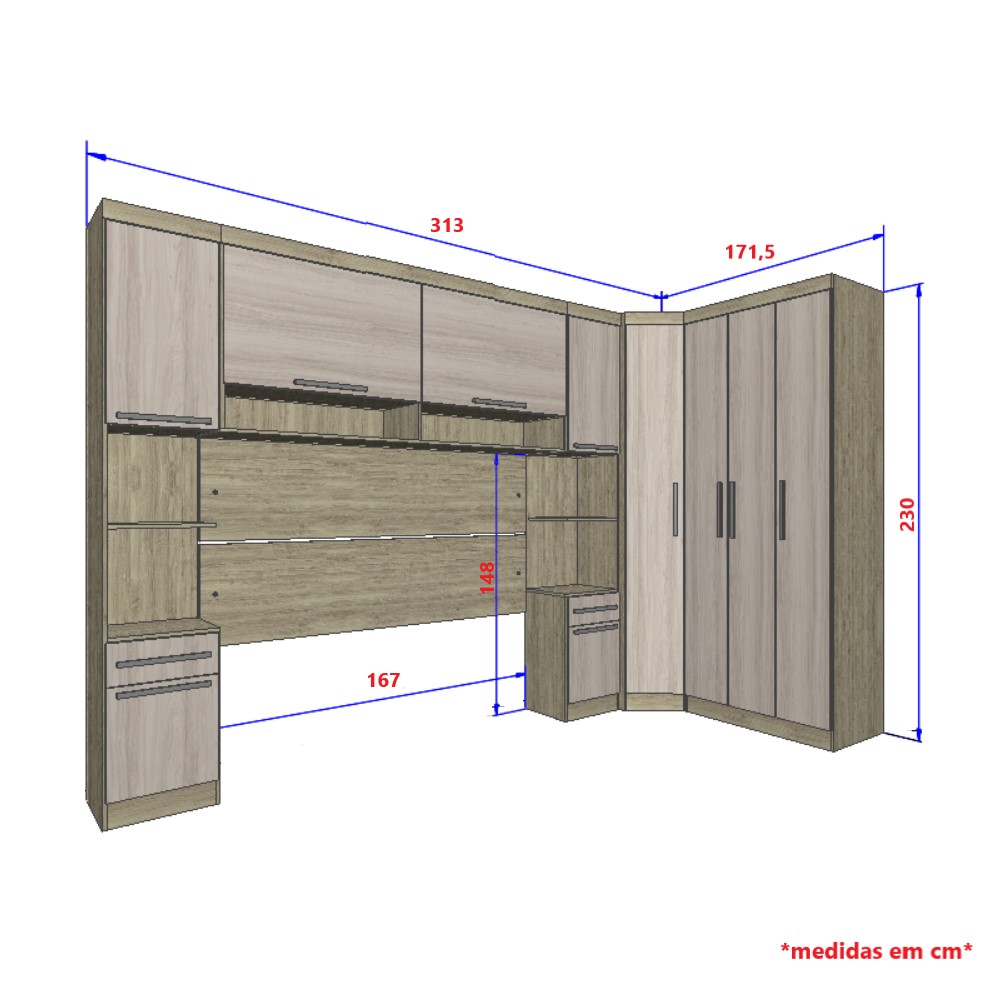 Guarda Roupa Dormitório Modulado Master Casal Queen 1,58 m Canto - Avelã e Ártico Rústico - Luciane M17
