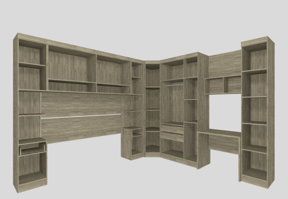 Guarda Roupa Dormitório Modulado Master Casal Queen 1,58 m Canto c/ Mesa Escrivaninha e Nicho - Luciane M18