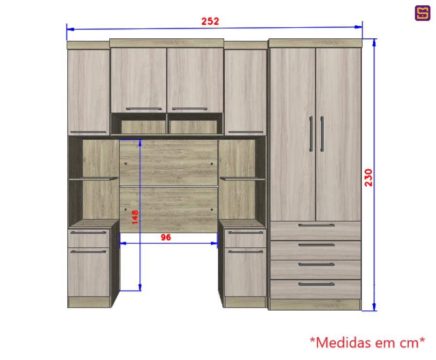 Guarda Roupa Dormitório Modulado Master Solteiro - Avelã Rústico e Ártico Rústico - Luciane M01